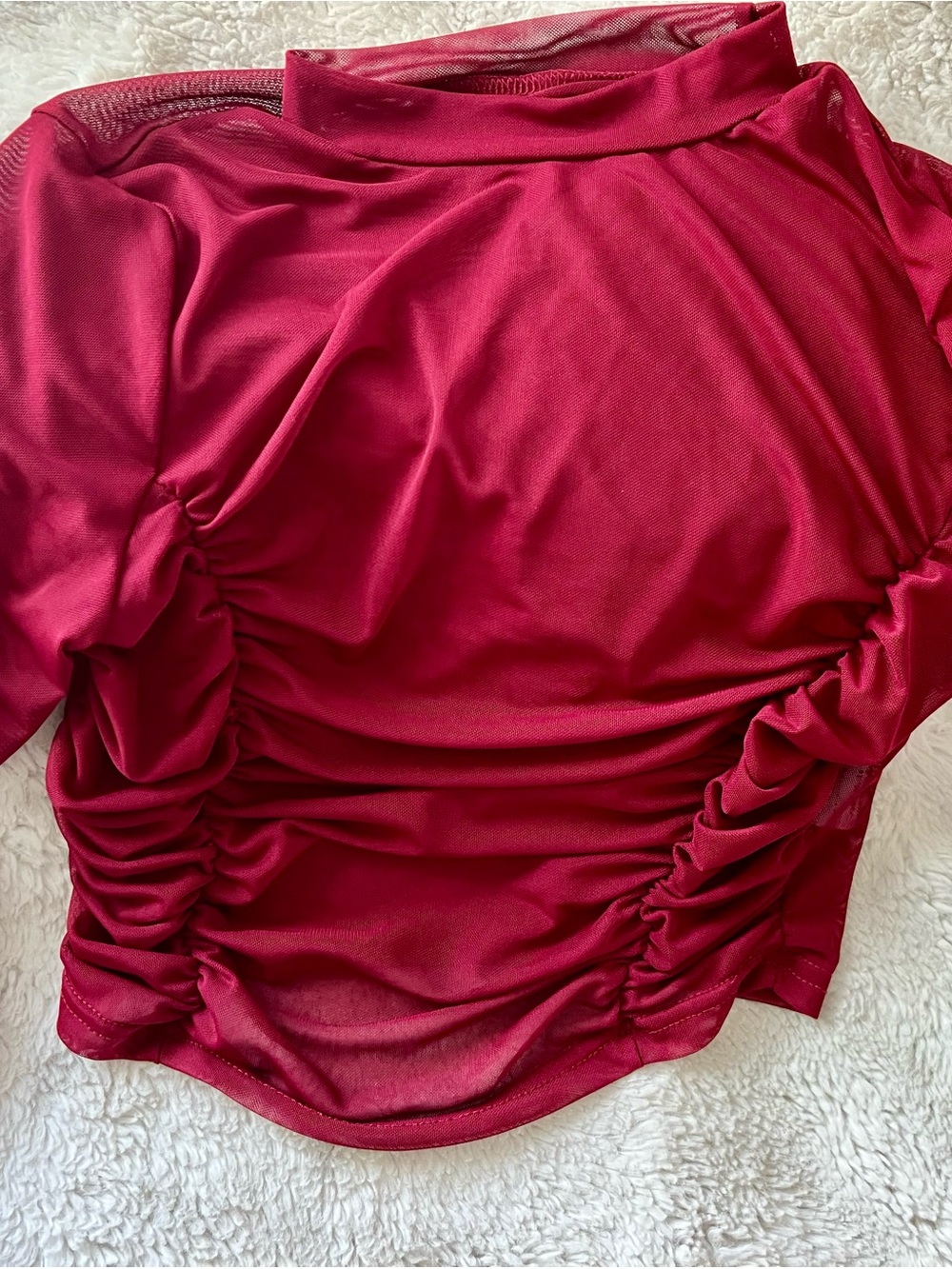 Ruched Burgundy Mock Neck Top